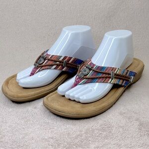 Minnetonka Striped Medallion Flip Flops Sandals-Women’s 11-Multicolor Pink/Tan